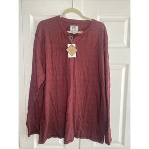 PX Clothing Henley Shirt Mens Red Long Sleeve Casual Sustainable Cotton Size XXL